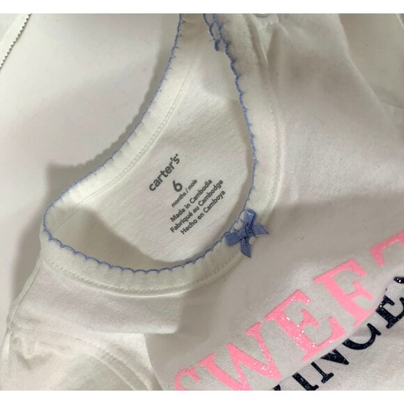 Carters Girls Infant baby Size 6 Months Short Sleeve White 1 Piece Bodysuit Swee - Picture 3 of 3